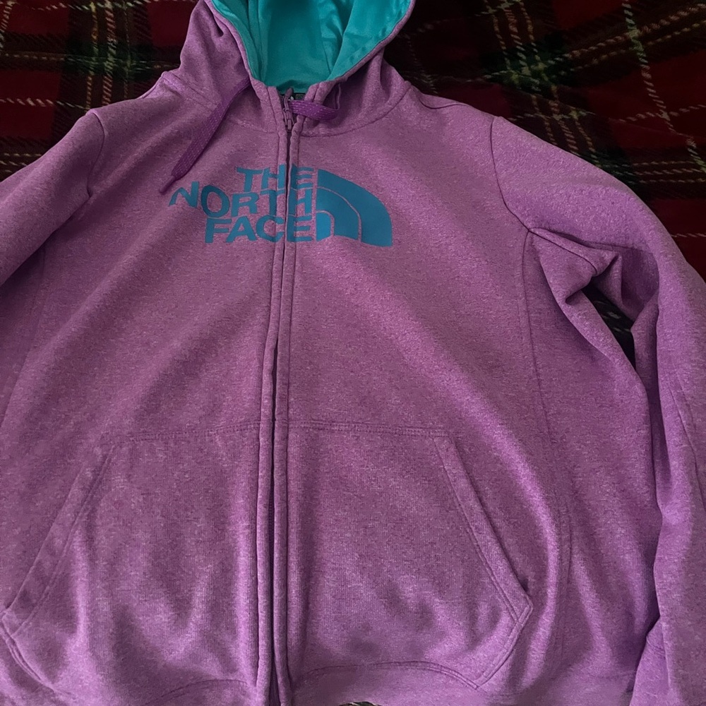 The North Face Lavender Full-Zip Hoodie with Teal Logo